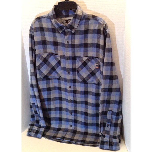 Duluth Trading Shirt Men LT Tall Blue Plaid Flannel 40 Grit Work Gorpcore Grunge - Picture 3 of 10